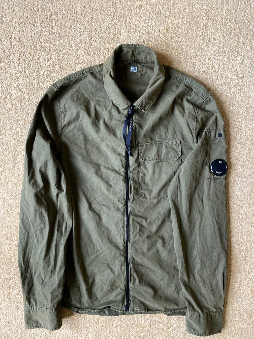 C.P Company Gabardine Lens Zip Overshirt In Thyme - Size Small