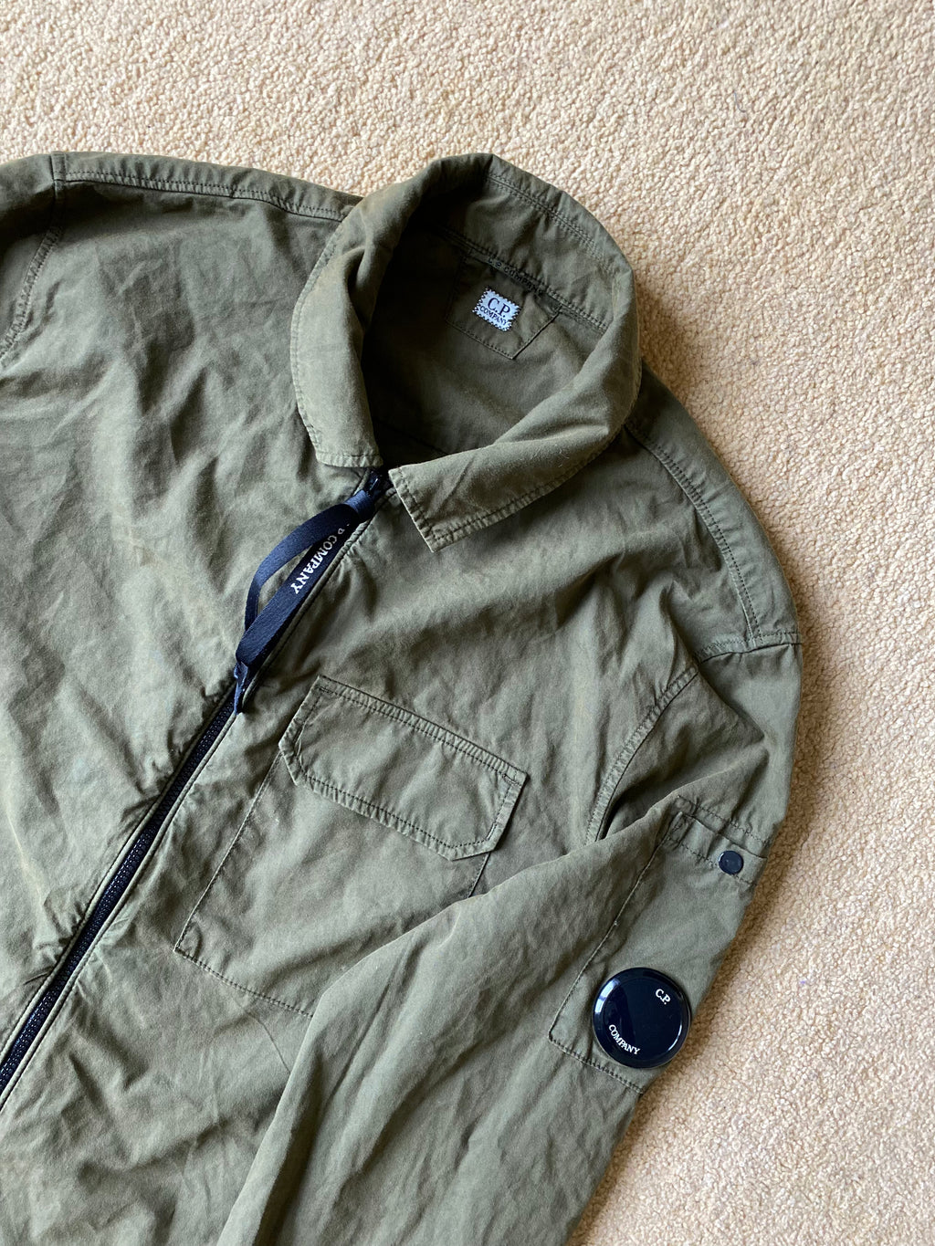 C.P Company Gabardine Lens Zip Overshirt In Thyme - Size Small