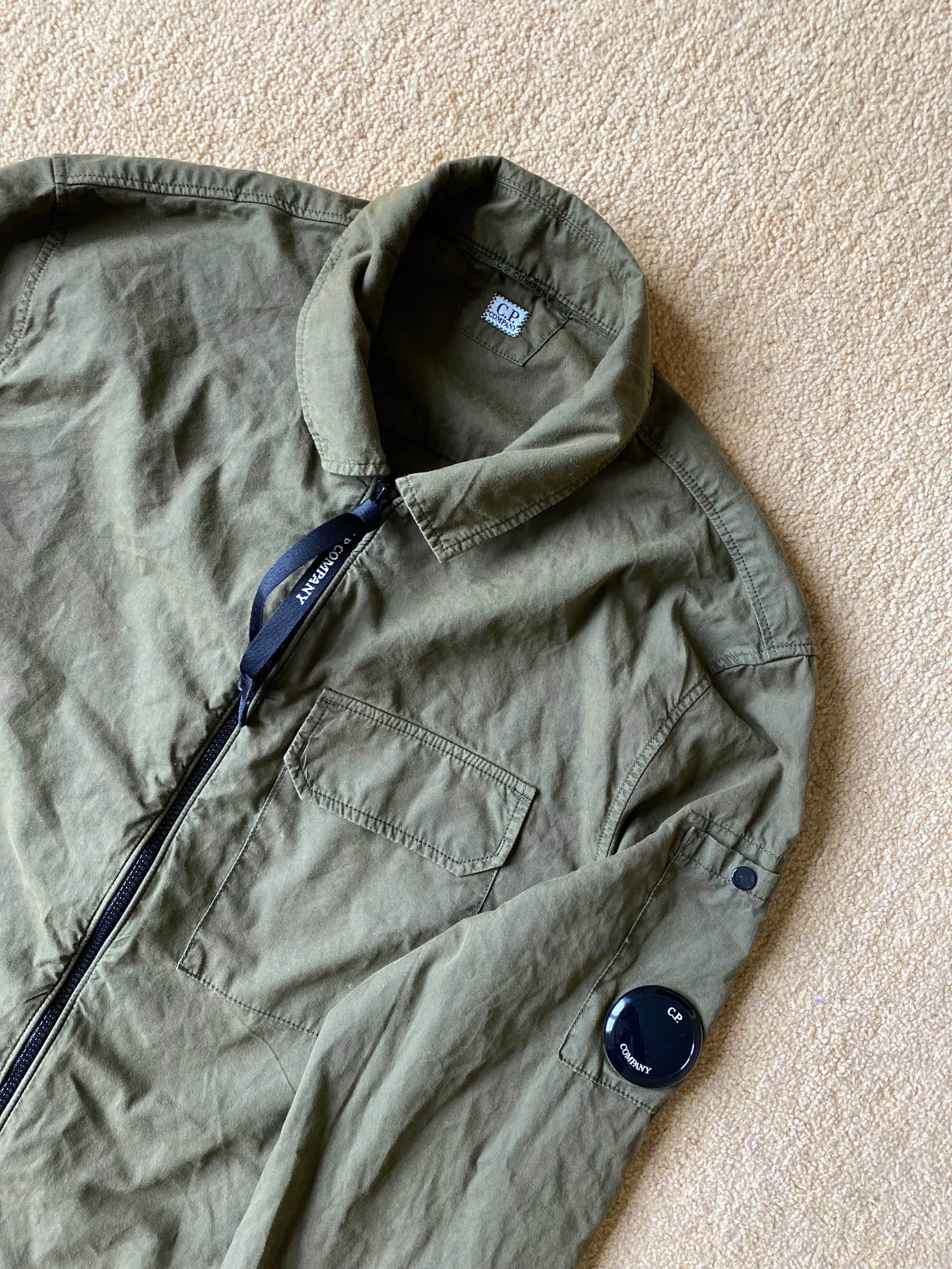 C.P Company Gabardine Lens Zip Overshirt In Thyme - Size Small