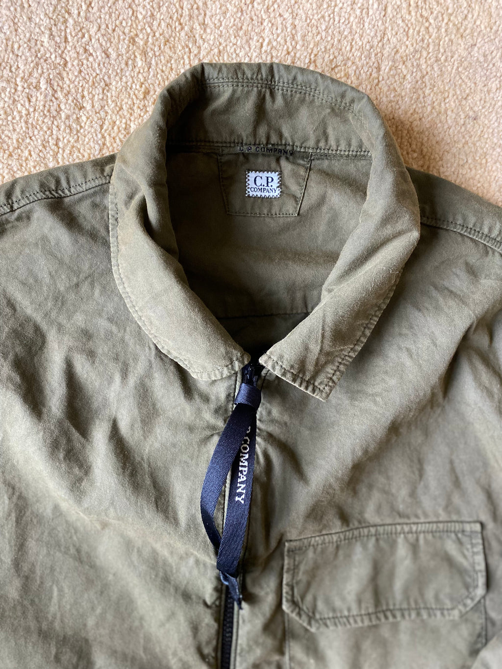 C.P Company Gabardine Lens Zip Overshirt In Thyme - Size Small